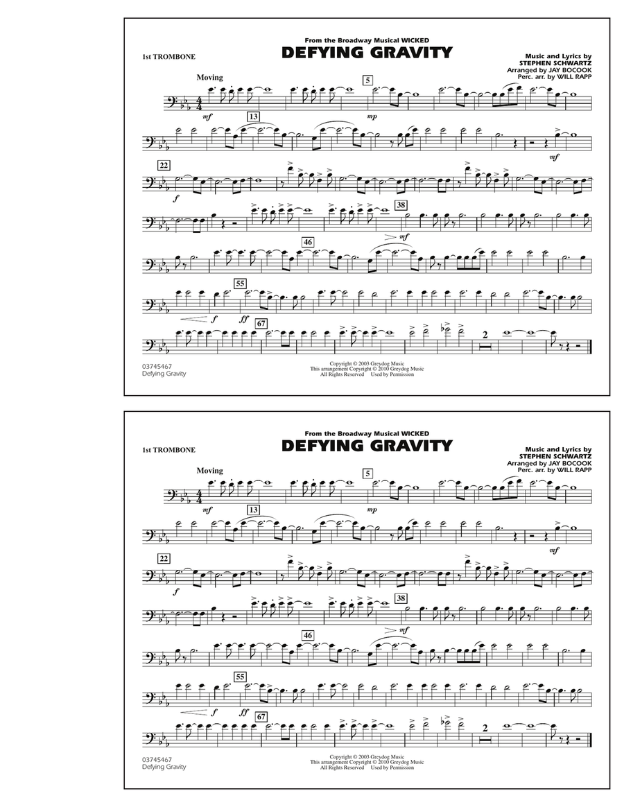 Defying Gravity (from Wicked) - 1st Trombone Marching Band scores gallery preview page 1