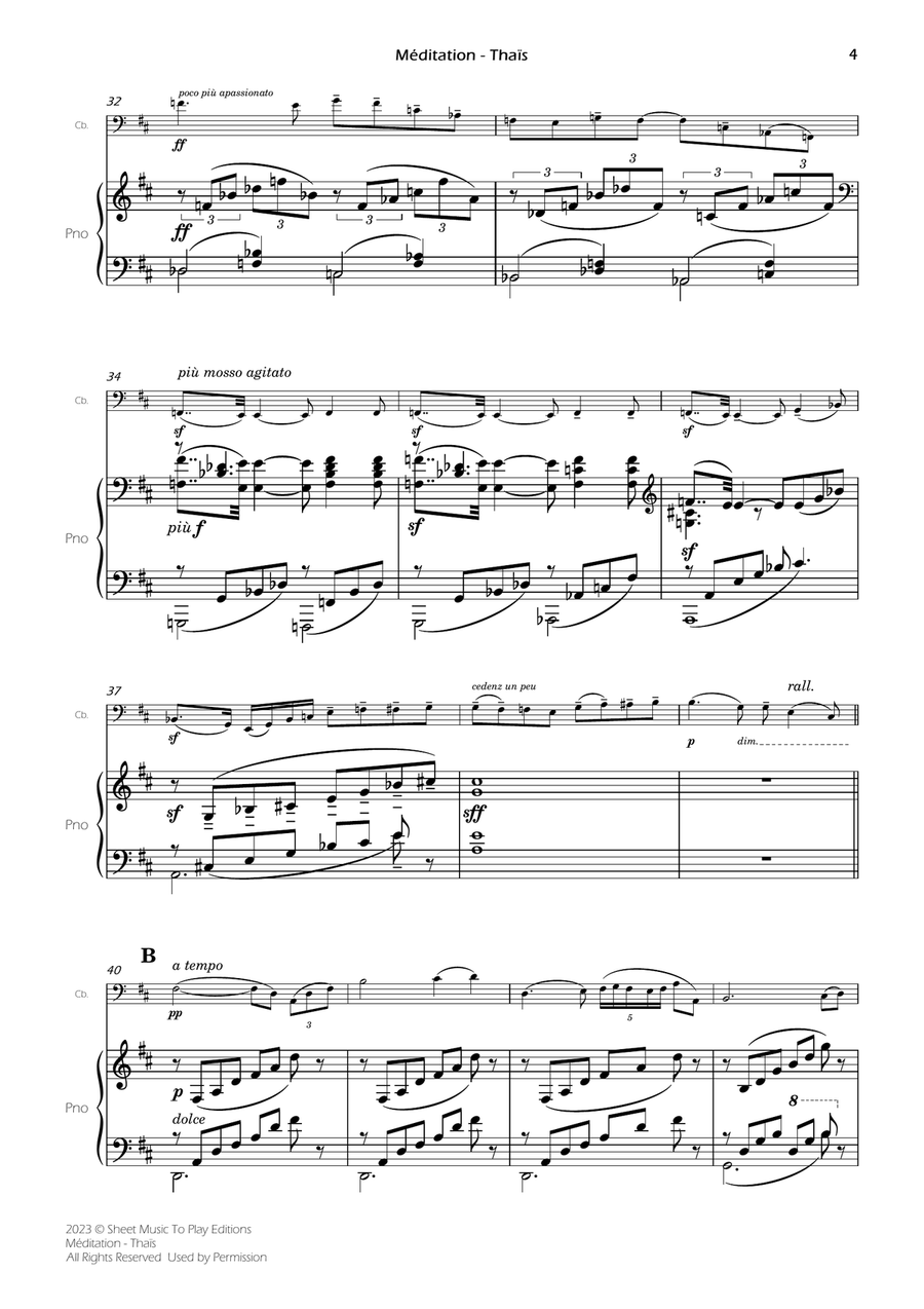Meditation from Thais - Contrabass and Piano (Full Score and Parts) Double Bass scores gallery preview page 6