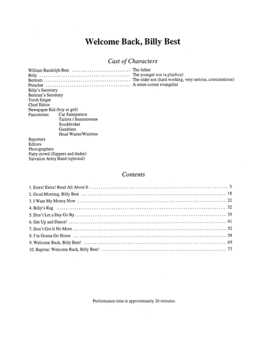 Welcome Back, Billy Best - Full Score