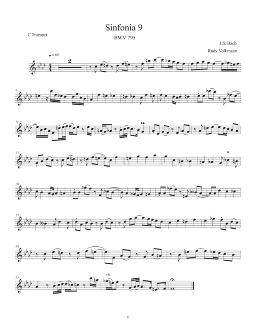 Sinfonia 9, J. S. Bach, adapted for C trumpet, Trombone, and Tuba image number null