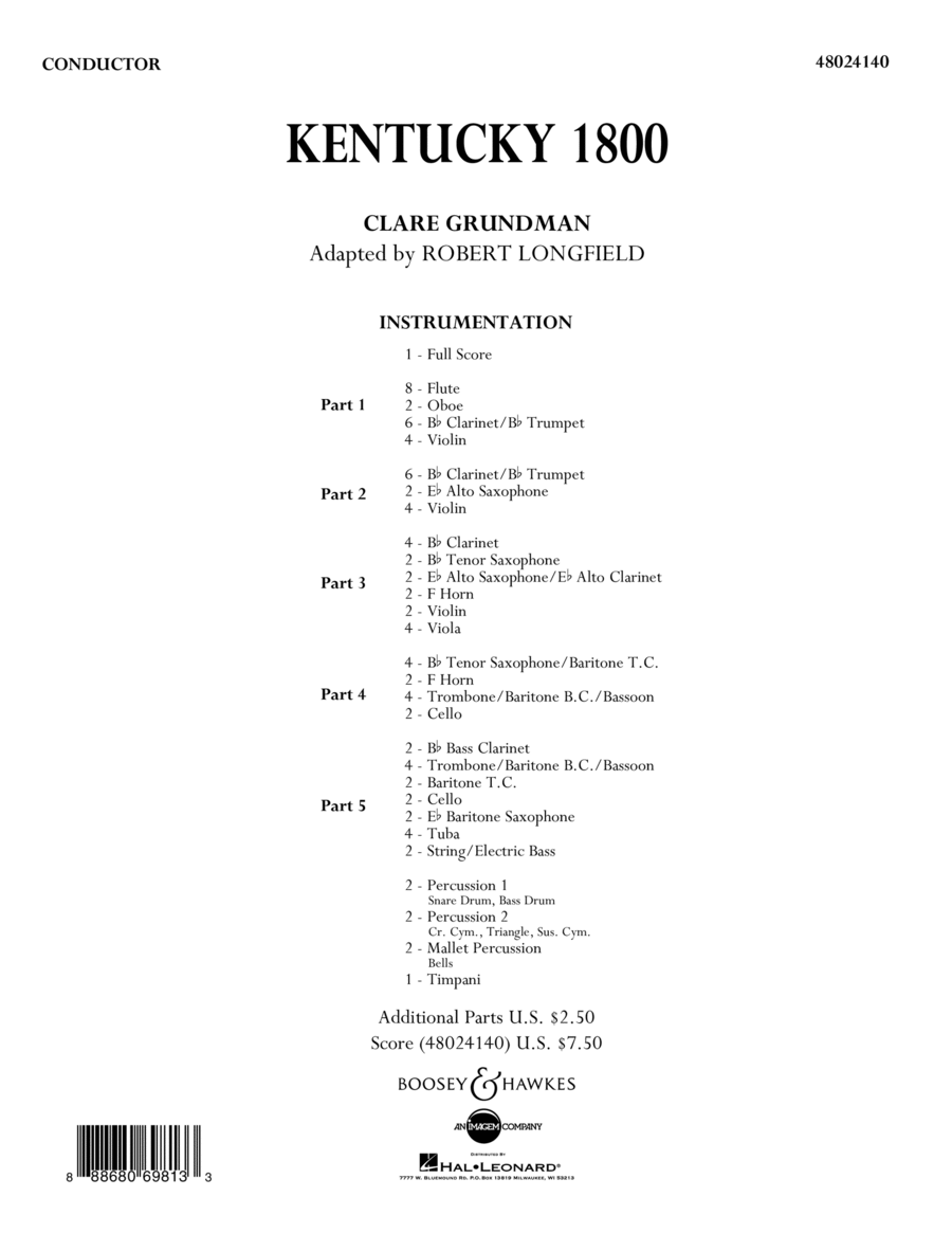 Kentucky 1800 - Conductor Score (Full Score) Concert Band scores gallery preview page 1