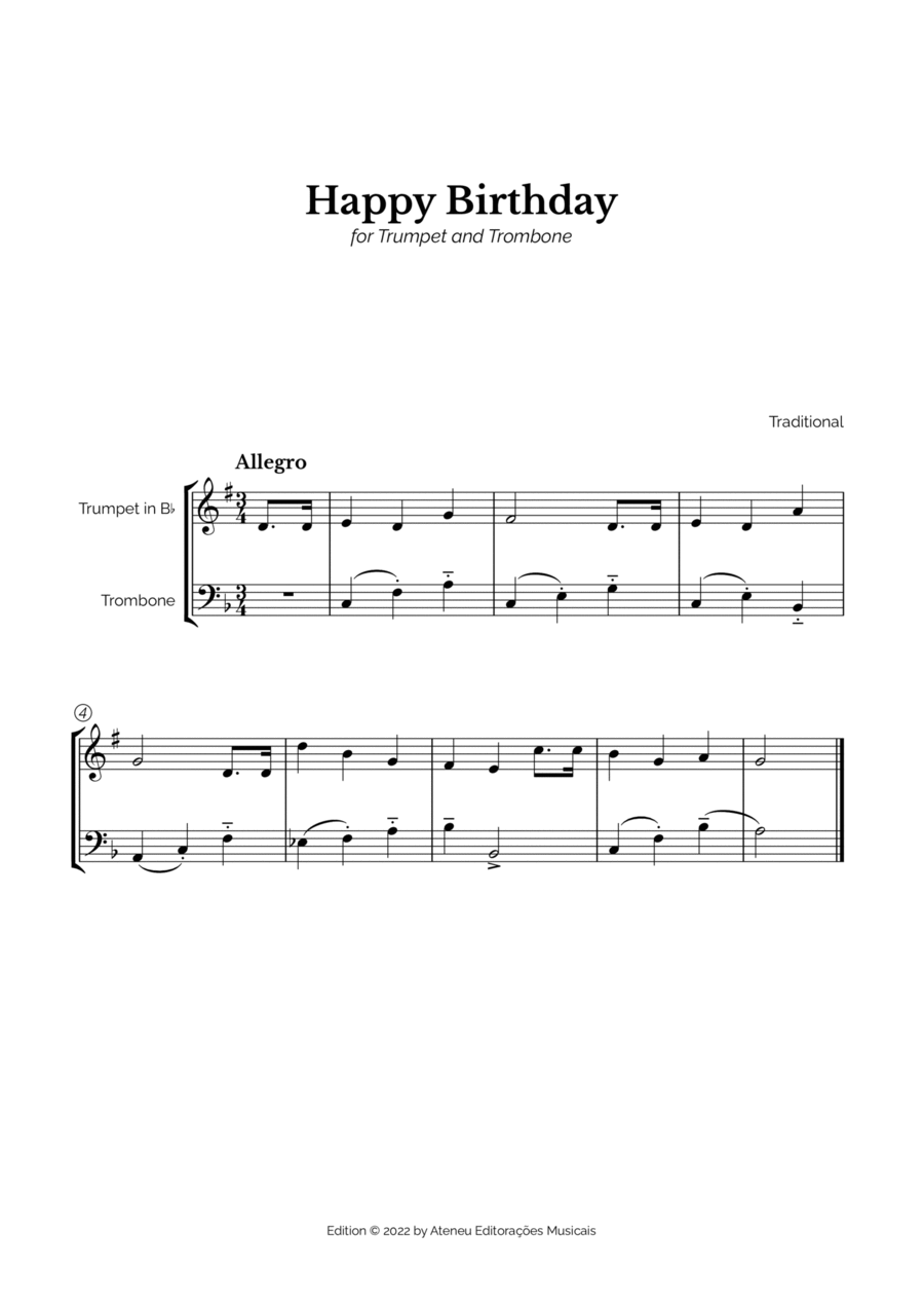 Happy Birthday for Trumpet and Trombone Brass Duet scores gallery preview page 1