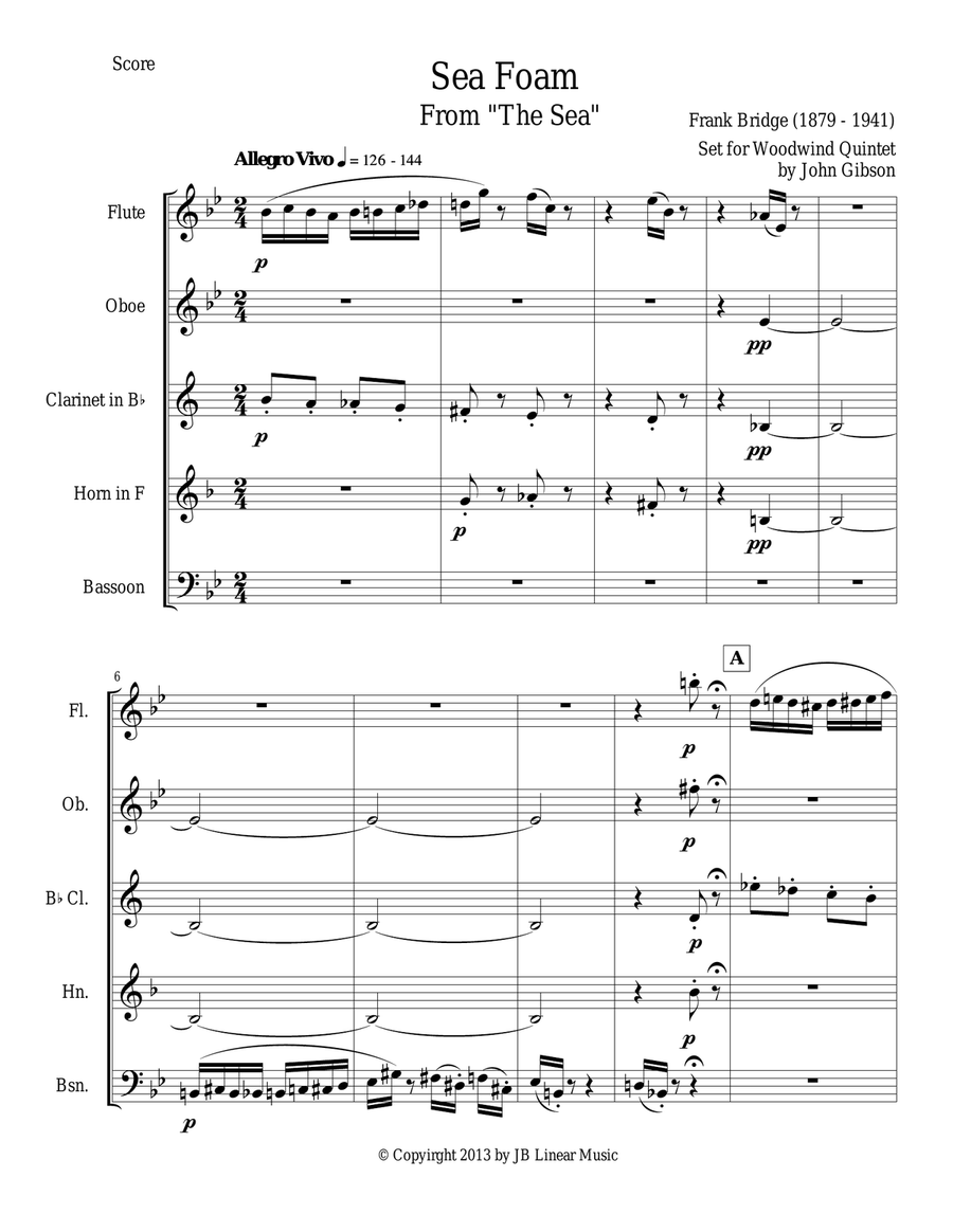 Frank Bridge - Sea-Foam set for woodwind quintet Woodwind Quintet scores gallery preview page 1