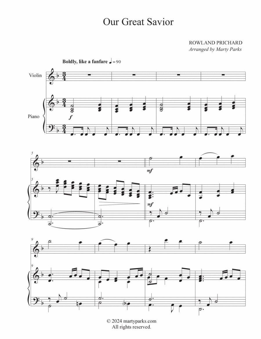 Our Great Savior (Violin-Piano) Violin Solo scores gallery preview page 1