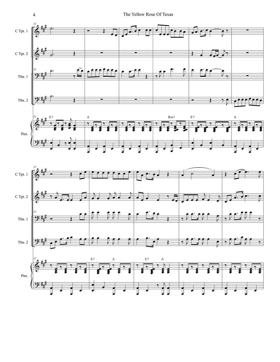 The Yellow Rose Of Texas (for Brass Quartet and Piano - Alternate Version) Brass Quartet scores gallery preview page 5