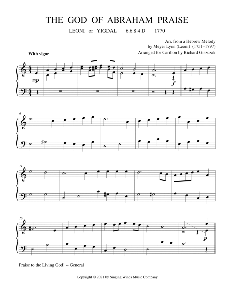 The God of Abraham Praise (LEONI) Carillon scores gallery preview page 1