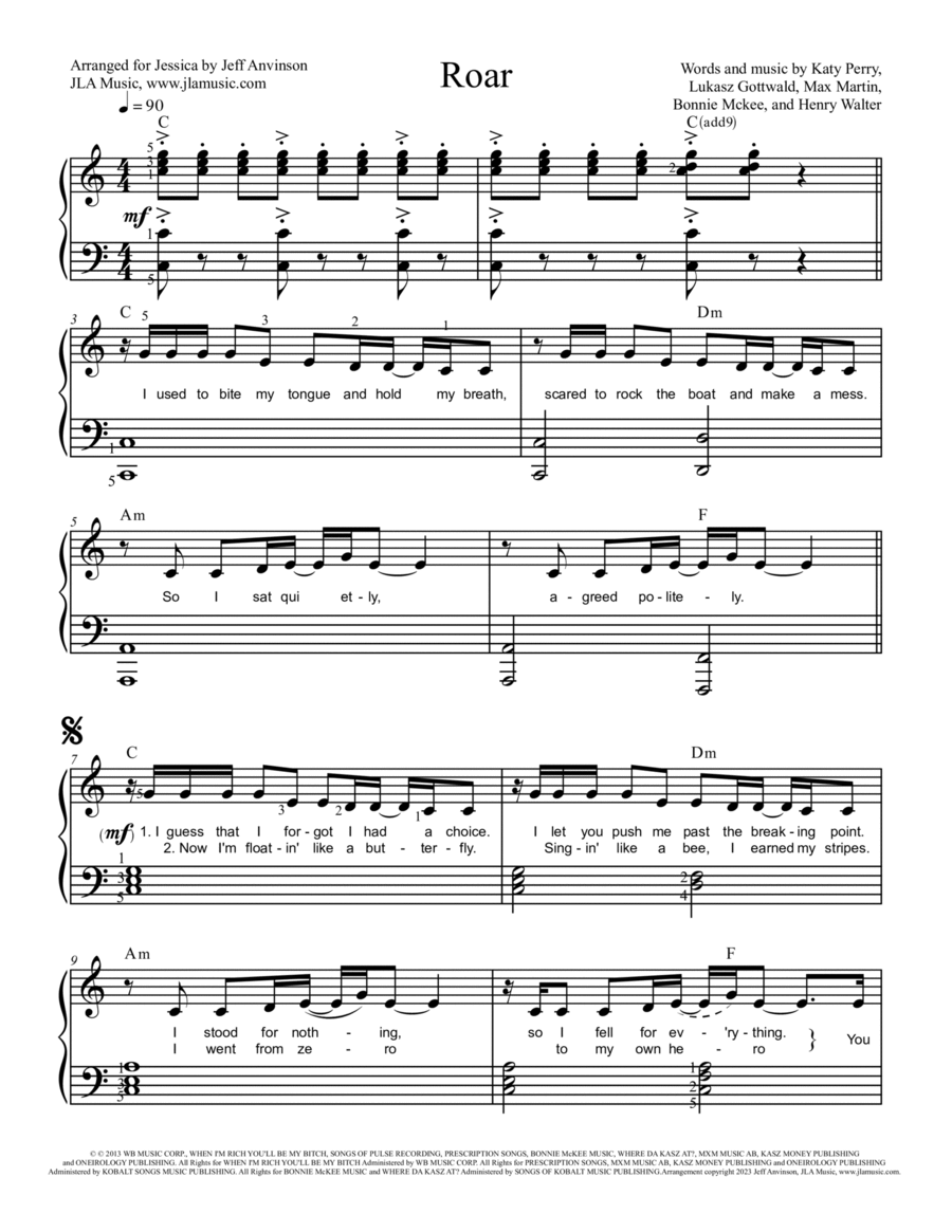 Roar Piano Solo scores gallery preview page 1
