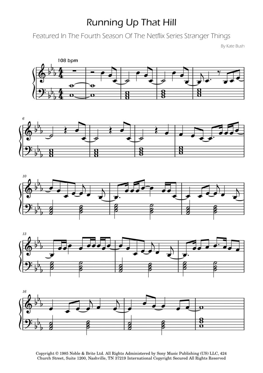 Running Up That Hill Easy Piano scores gallery preview page 1