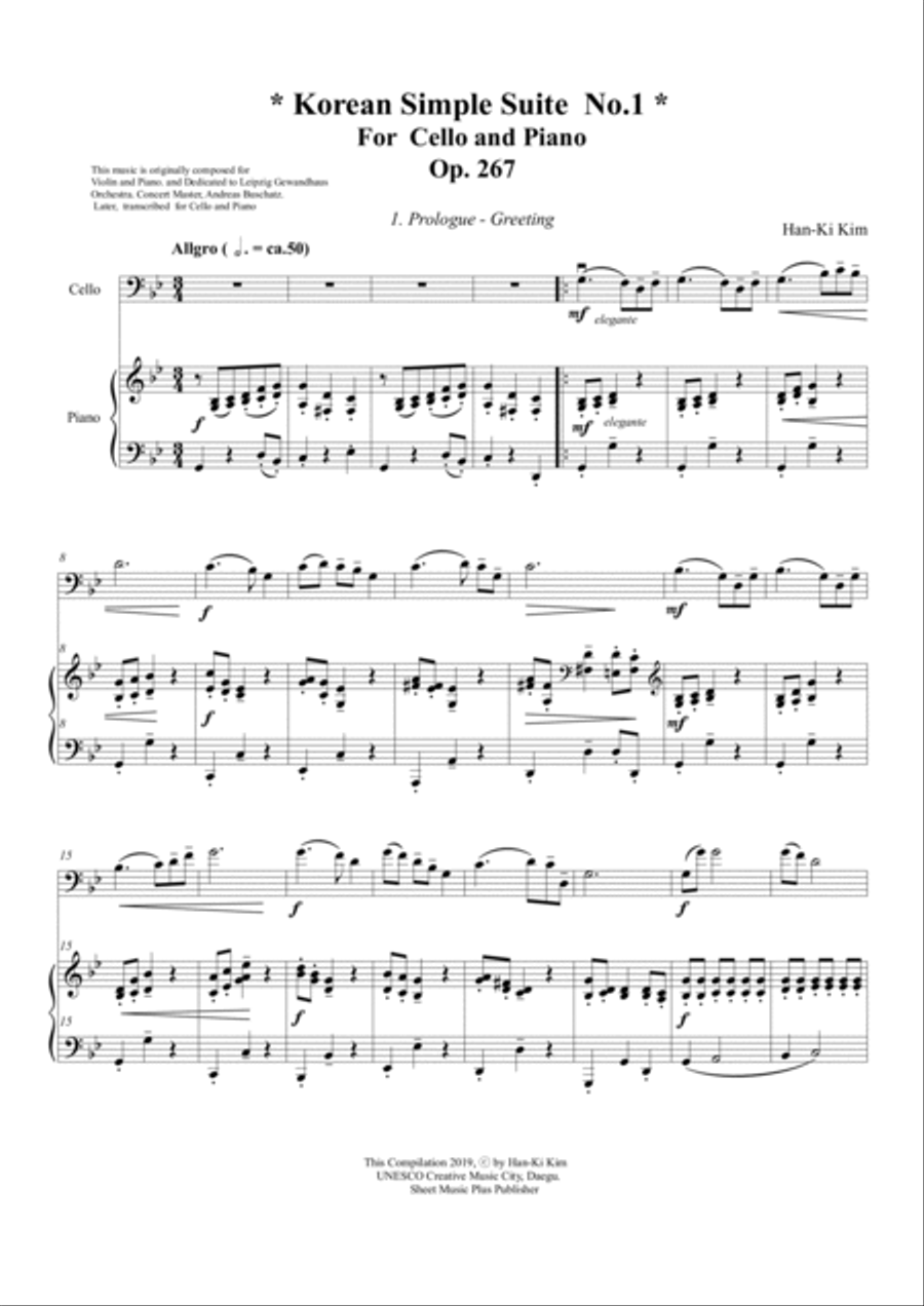 Korean Simple Suite No.1 (For Cello and Piano) Piano scores gallery preview page 2