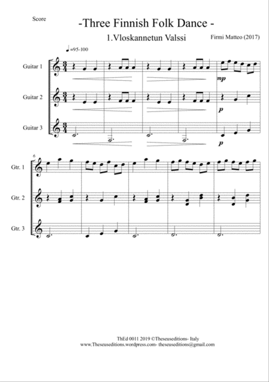 Three Finnish Folk Dance Acoustic Guitar scores gallery preview page 1