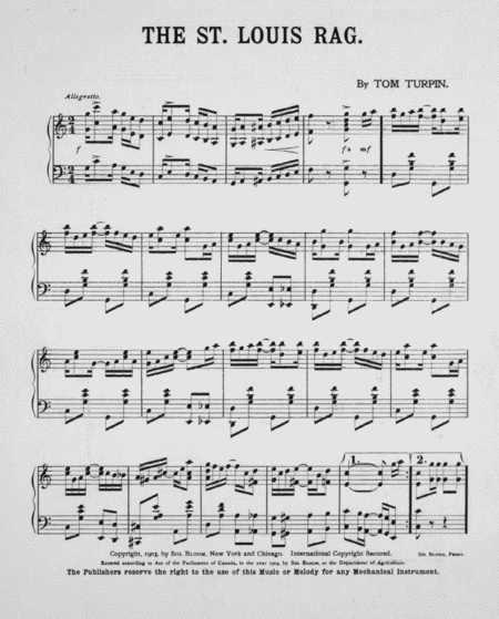 The St. Louis Rag. Instrumental Novelty For Piano
