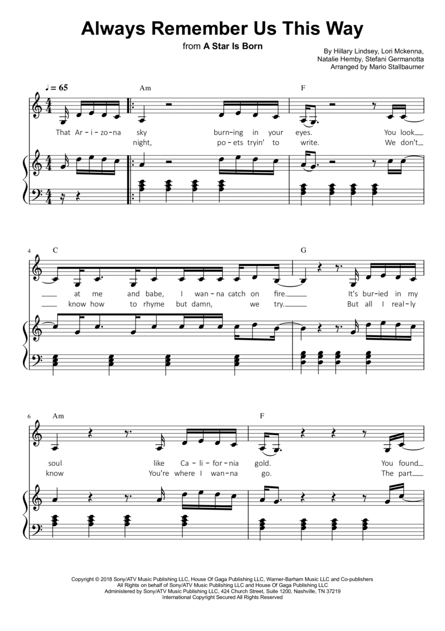 Always Remember Us This Way Voice scores gallery preview page 1