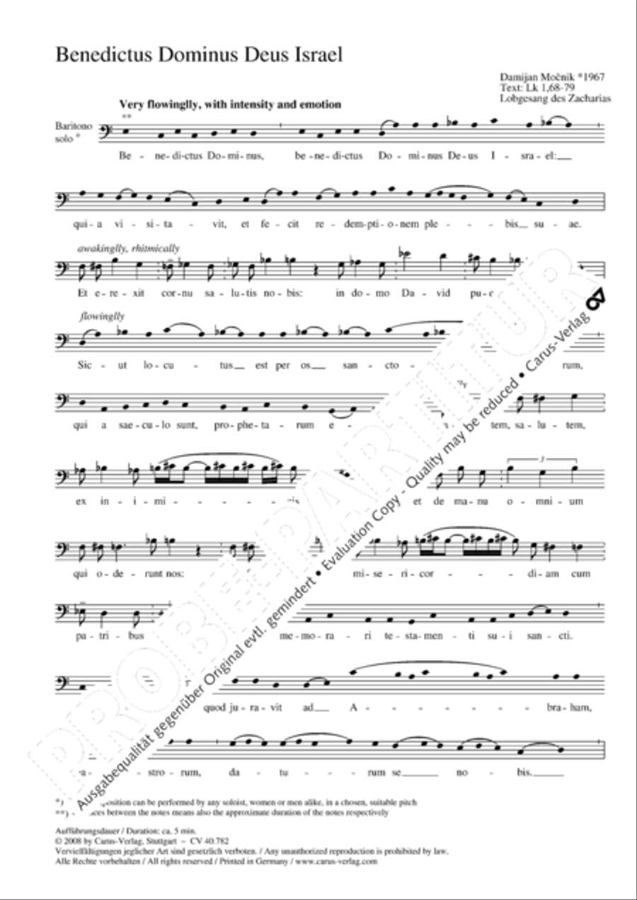 Benedictus Dominus Deus Israel Baritone Voice scores gallery preview page 3