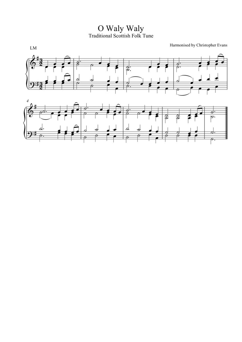 O Waly Waly (Scottish traditional melody) arranged for SATB image number null