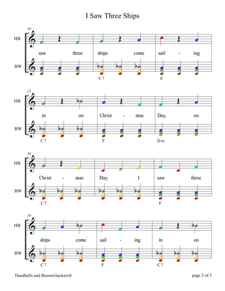I Saw Three Ships for 13-note Bells and Boomwhackers (with Color Coded Notes) image number null