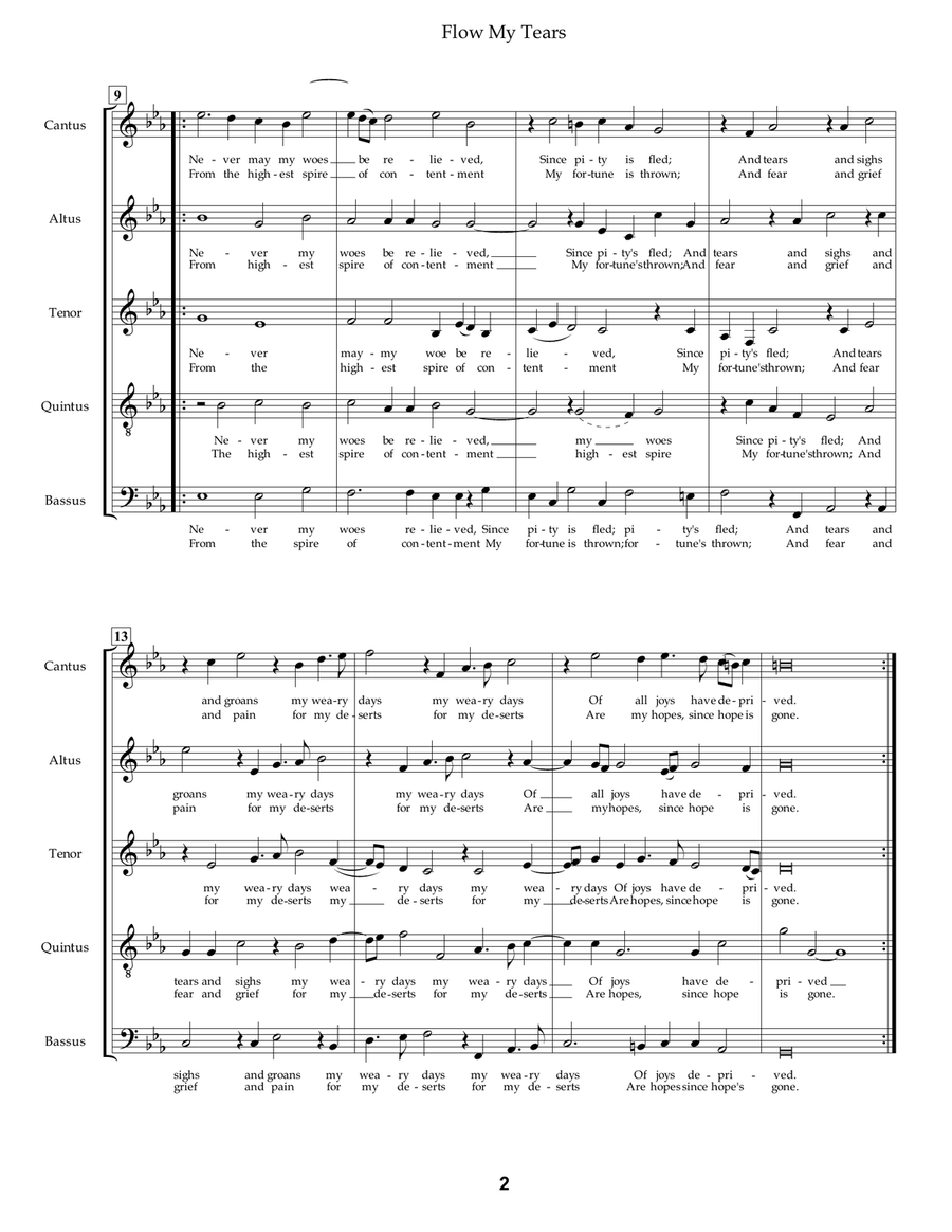 Flow My Tears - Arrangement for 5 voices 4-Part scores gallery preview page 2