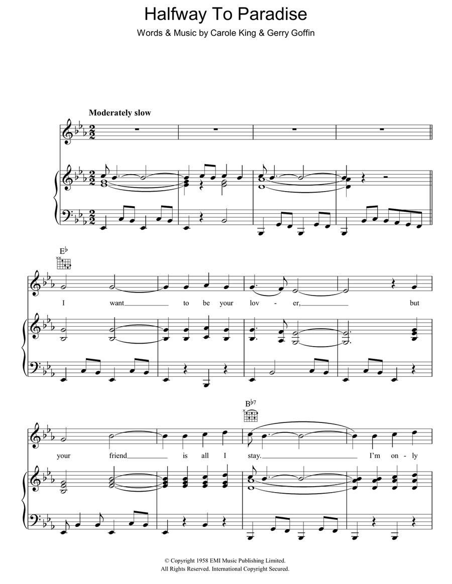Halfway To Paradise Piano, Vocal, Guitar scores gallery preview page 1