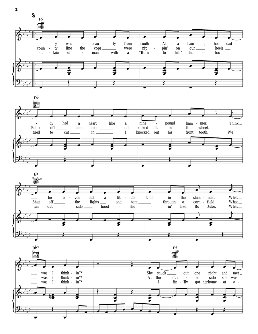 What Was I Thinkin' Piano, Vocal, Guitar scores gallery preview page 2