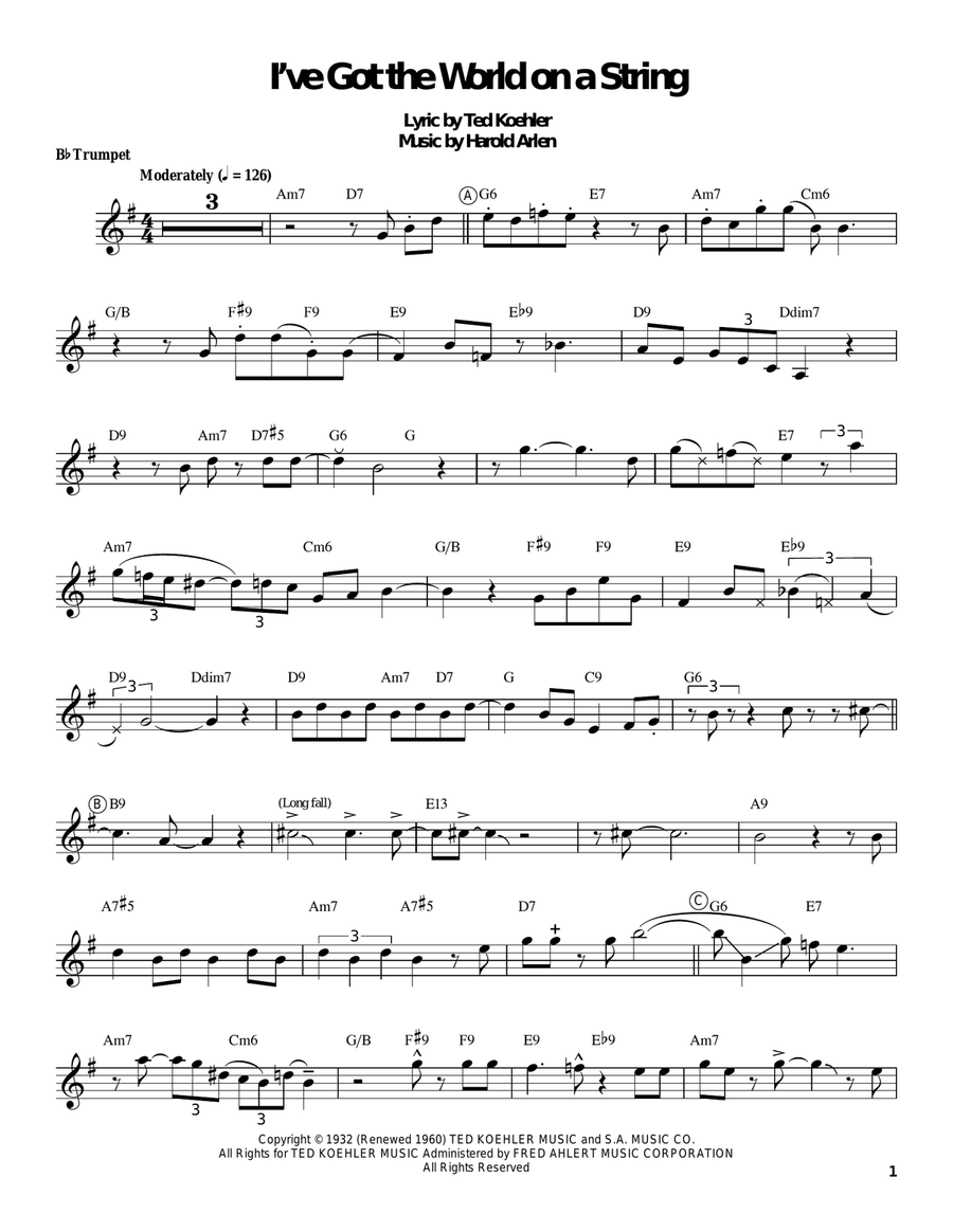 I've Got The World On A String Trumpet scores gallery preview page 1
