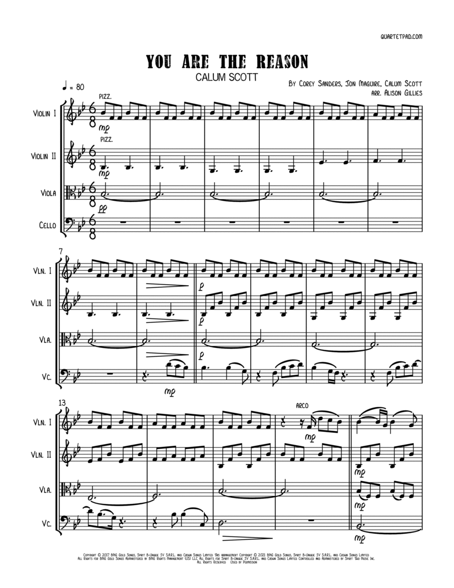 You Are The Reason String Quartet scores gallery preview page 1