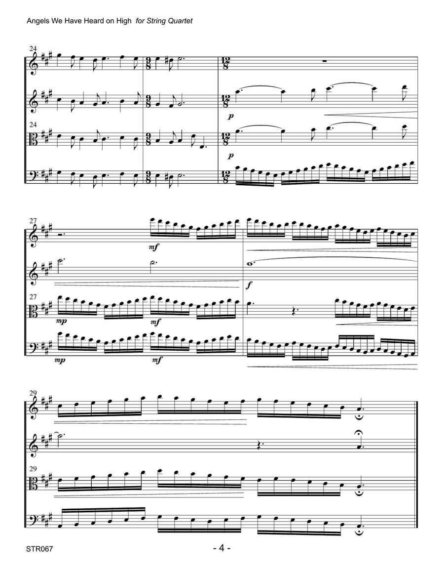 ANGELS WE HAVE HEARD ON HIGH - STRING QUARTET (unaccompanied) A Cappella scores gallery preview page 4