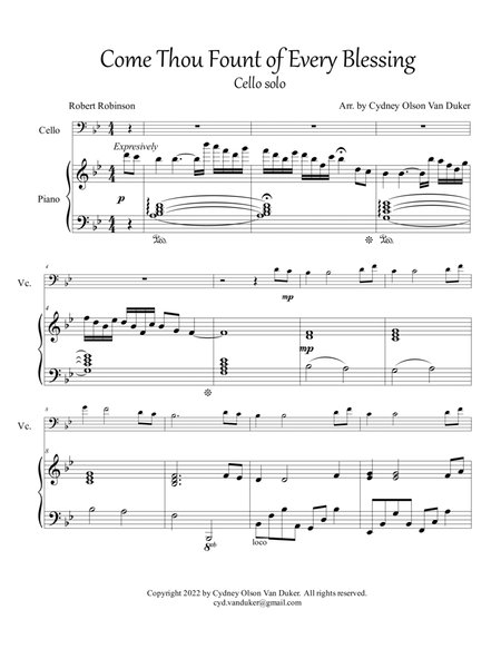 Come Thou Fount of Every Blessing cello solo with Piano image number null