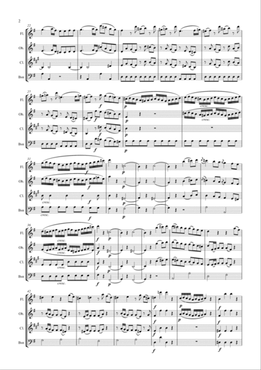 Mozart Quartet KV160 arr. Woodwind Quartet Woodwind Quartet scores gallery preview page 2