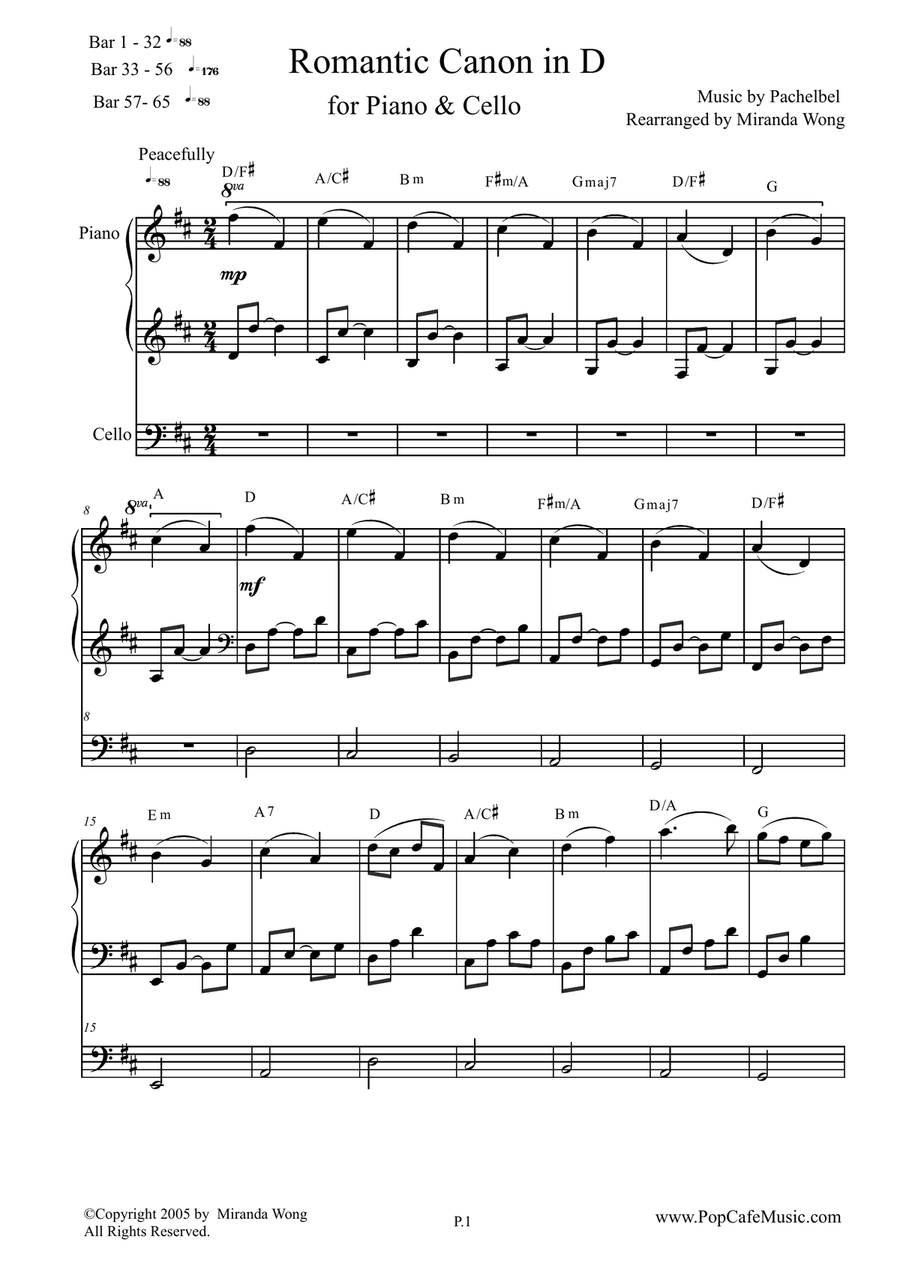 Romantic Canon in D for Piano & Cello String Duet scores gallery preview page 1