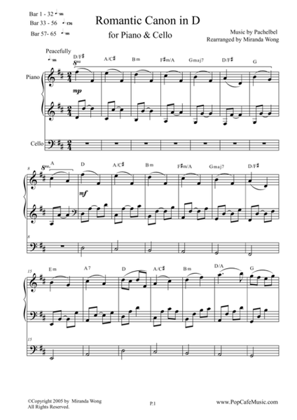 Romantic Canon in D for Piano & Cello