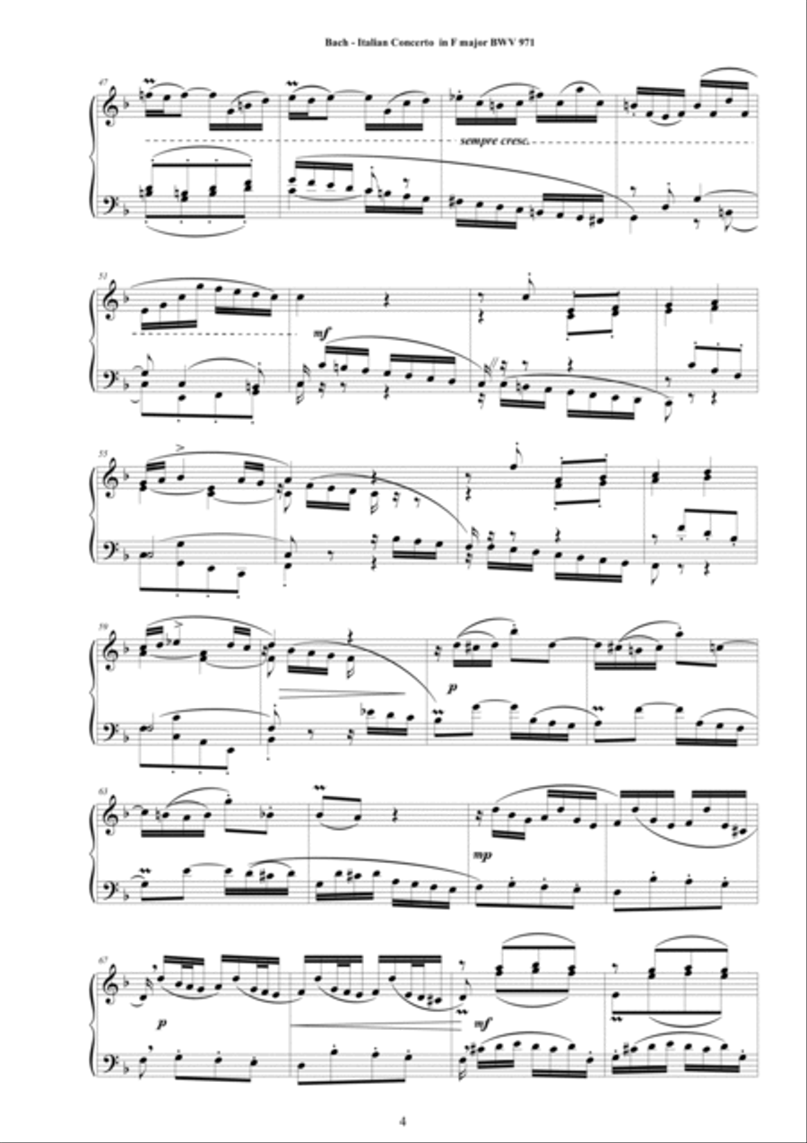 Bach - Italian Concerto in F major BWV 971 - Piano Version Bach - Italian Concerto in F major BWV 971 - Piano Version Piano Solo scores gallery preview page 4
