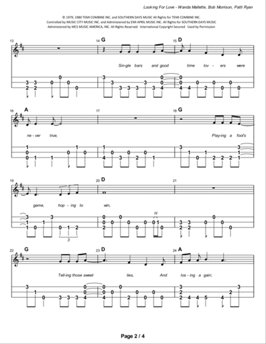 Lookin' For Love Dulcimer scores gallery preview page 3