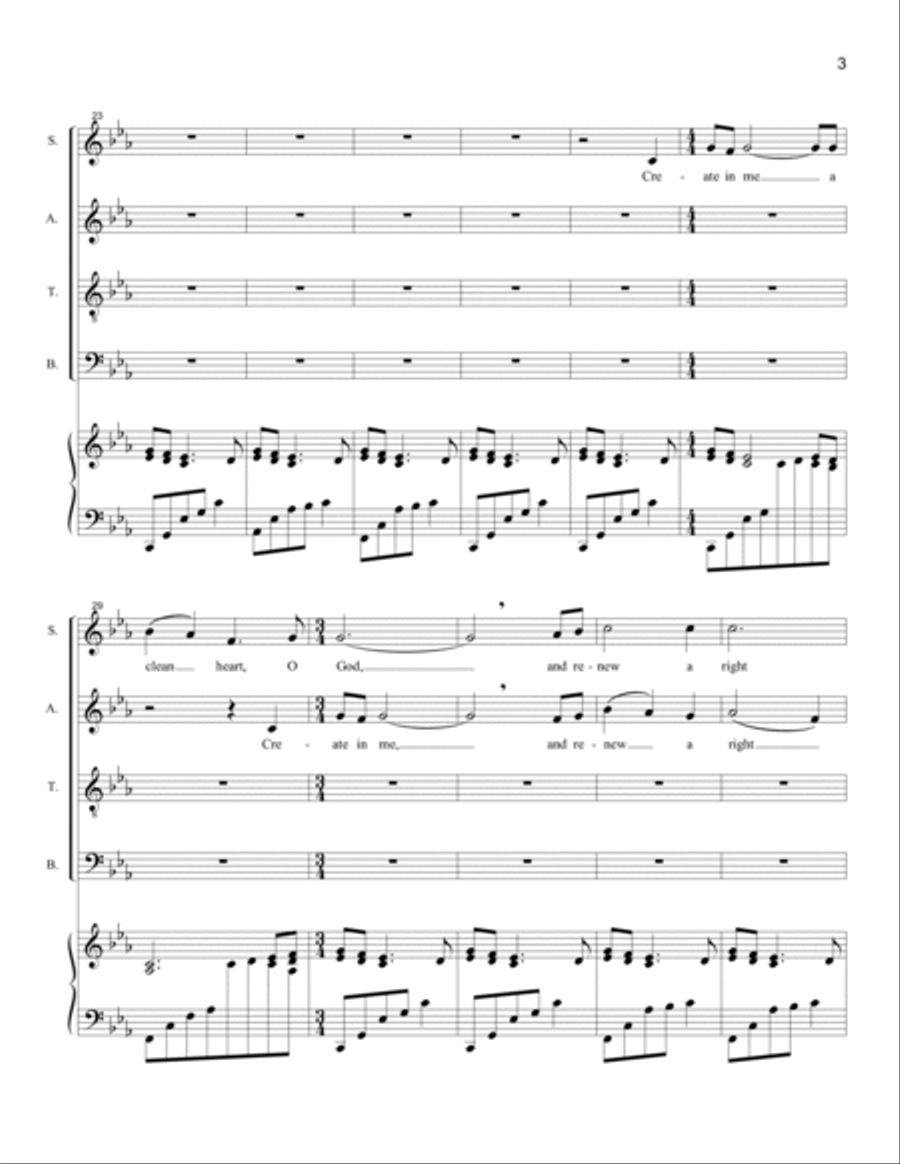 Create in Me a Clean Heart, O God (SATB) 4-Part scores gallery preview page 3