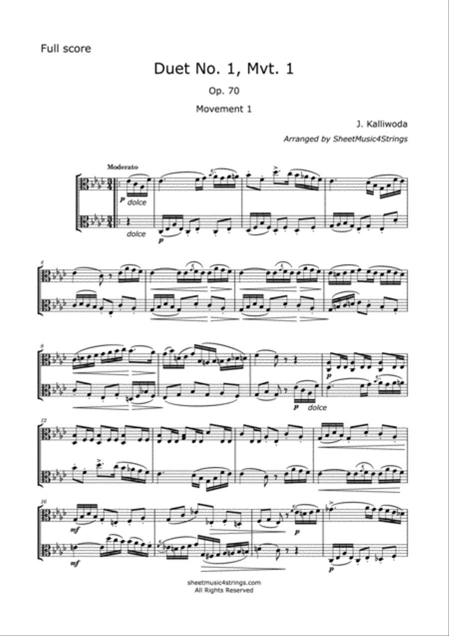 Kalliwoda, J. - Duet No. 1 Mvt. 1, (Op. 70) for Two Violas String Duet scores gallery preview page 1