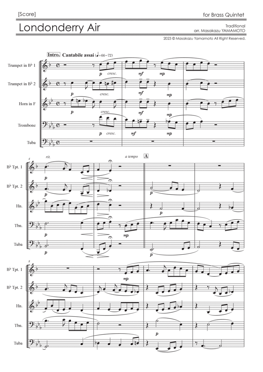 Londonderry Air (Danny Boy) [Brass Quintet] - Score Only image number null