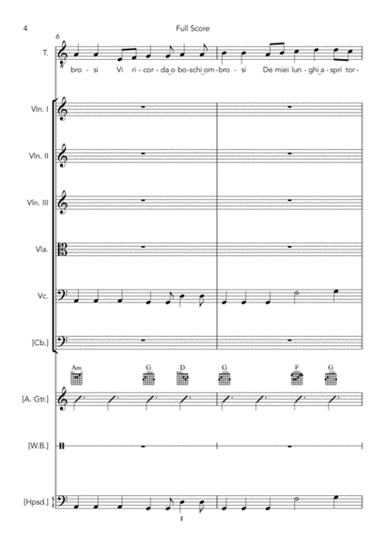 Vi ricorda o boschi ombrosi (score and parts for tenor and strings, with editorial guitar, harpsicho