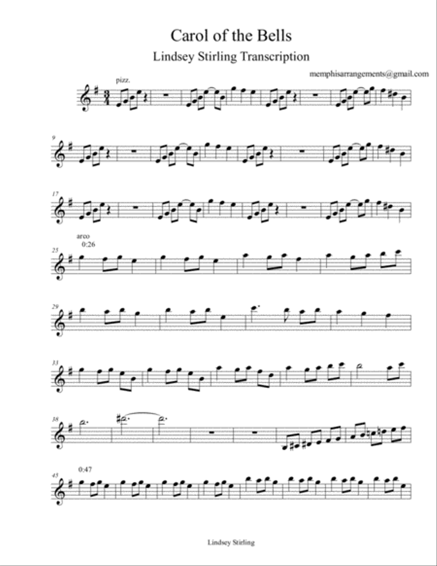 Lindsey Stirling Carol of the Bells Violin Part Sheet Music Violin Solo scores gallery preview page 1