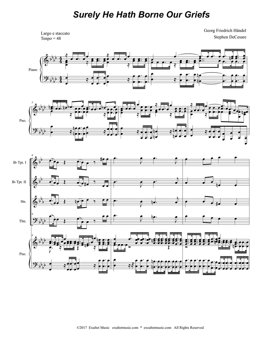 Surely He Hath Borne Our Griefs (Brass Quartet and Piano) Brass Quartet scores gallery preview page 1