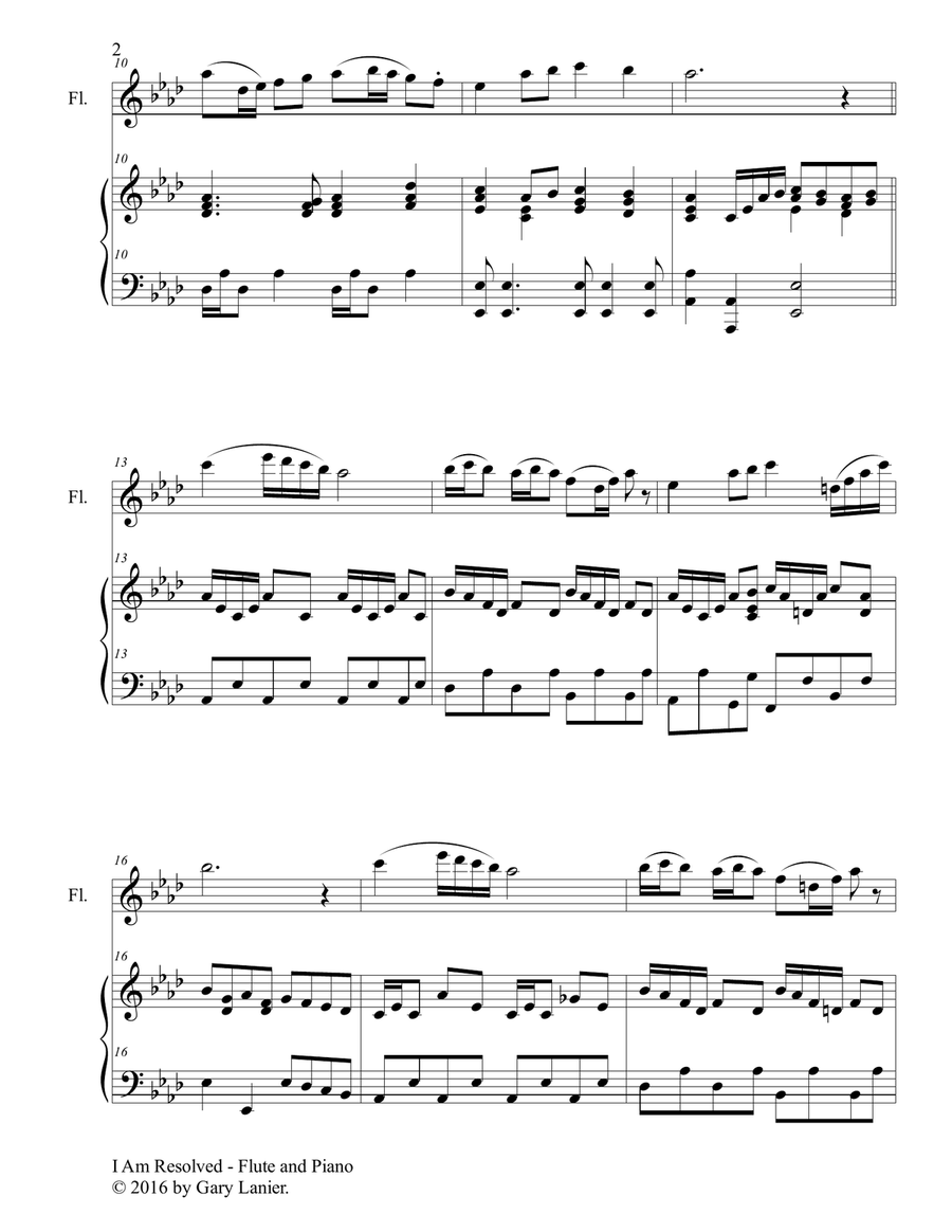 Gary Lanier: I AM RESOLVED (Duet – Flute & Piano with Parts) Woodwind Duet scores gallery preview page 3