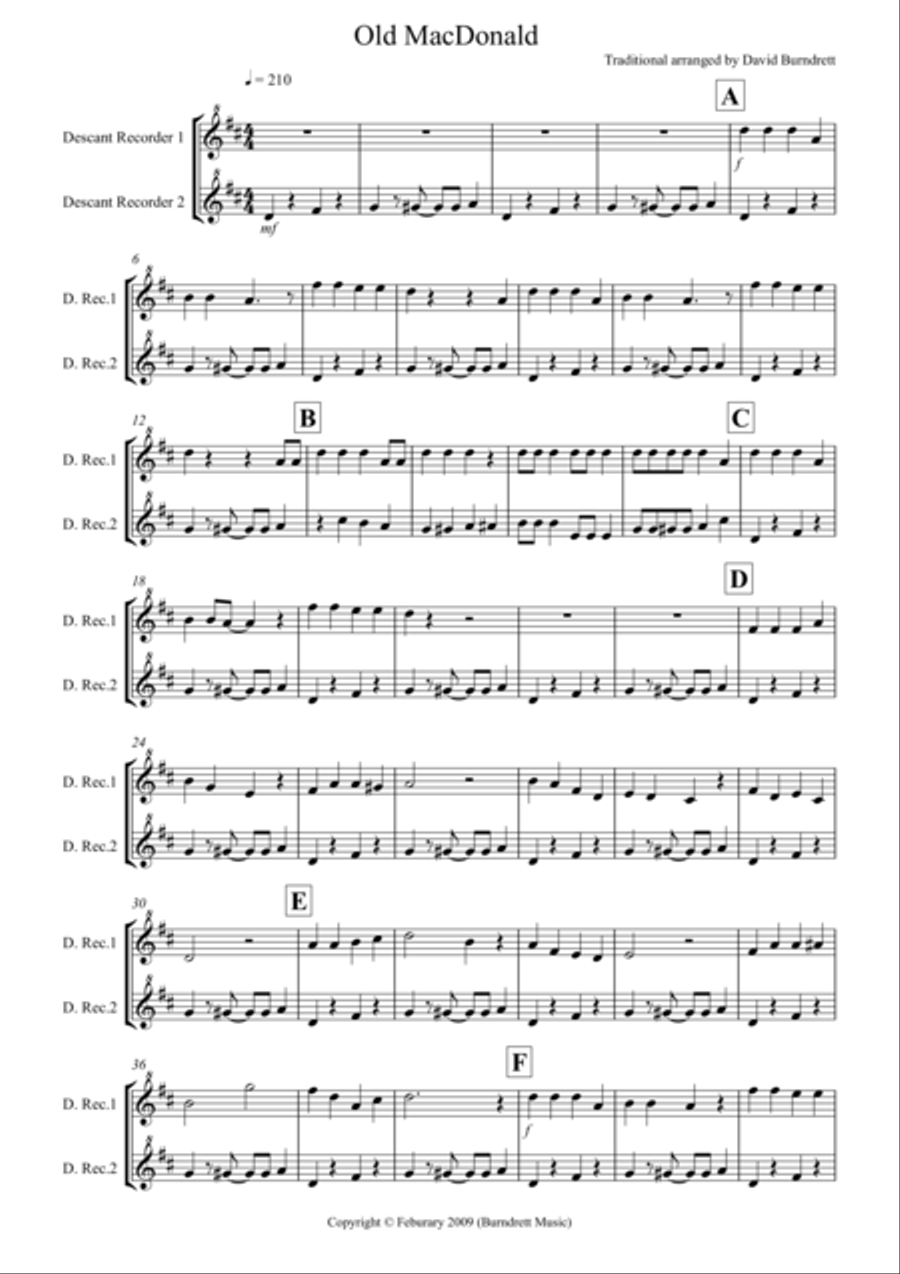 Old MacDonald! for Descant Recorder Duet Woodwind Duet scores gallery preview page 1
