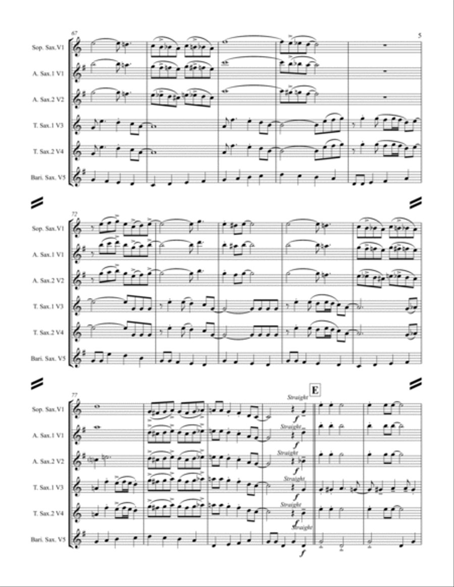 Jingle Bells (for Saxophone Quintet SATTB or AATTB) Saxophone Quintet scores gallery preview page 6