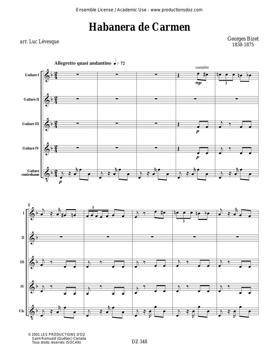 Habanera de Carmen Guitar Ensemble scores gallery preview page 1