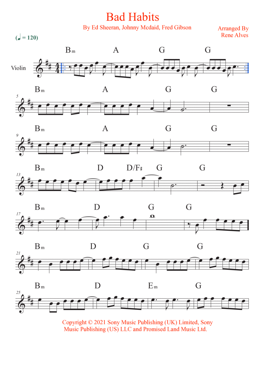 Bad Habits Bad Habits Violin Solo scores gallery preview page 1