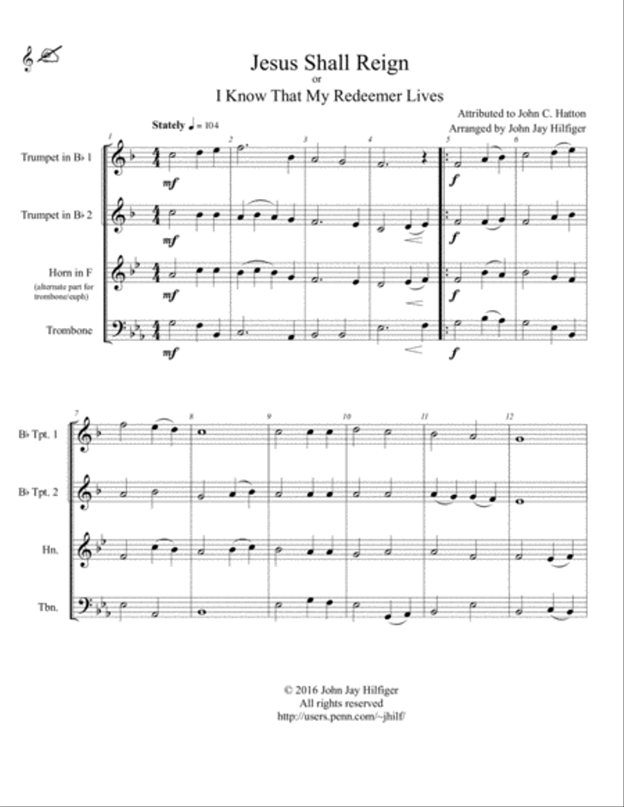 Jesus Shall Reign (Brass Quartet) Brass Quartet scores gallery preview page 2