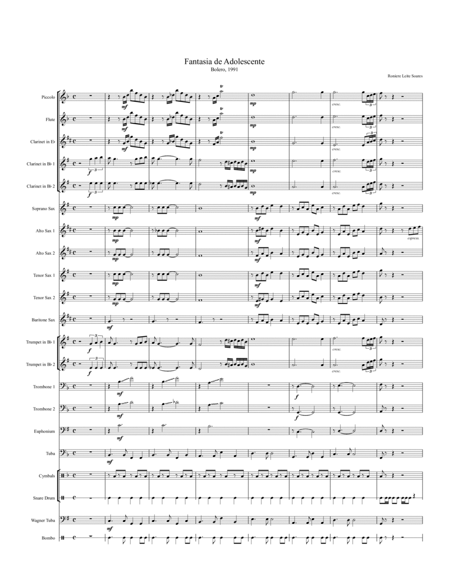 Fantasia de Adolescente (bolero) Concert Band scores gallery preview page 1