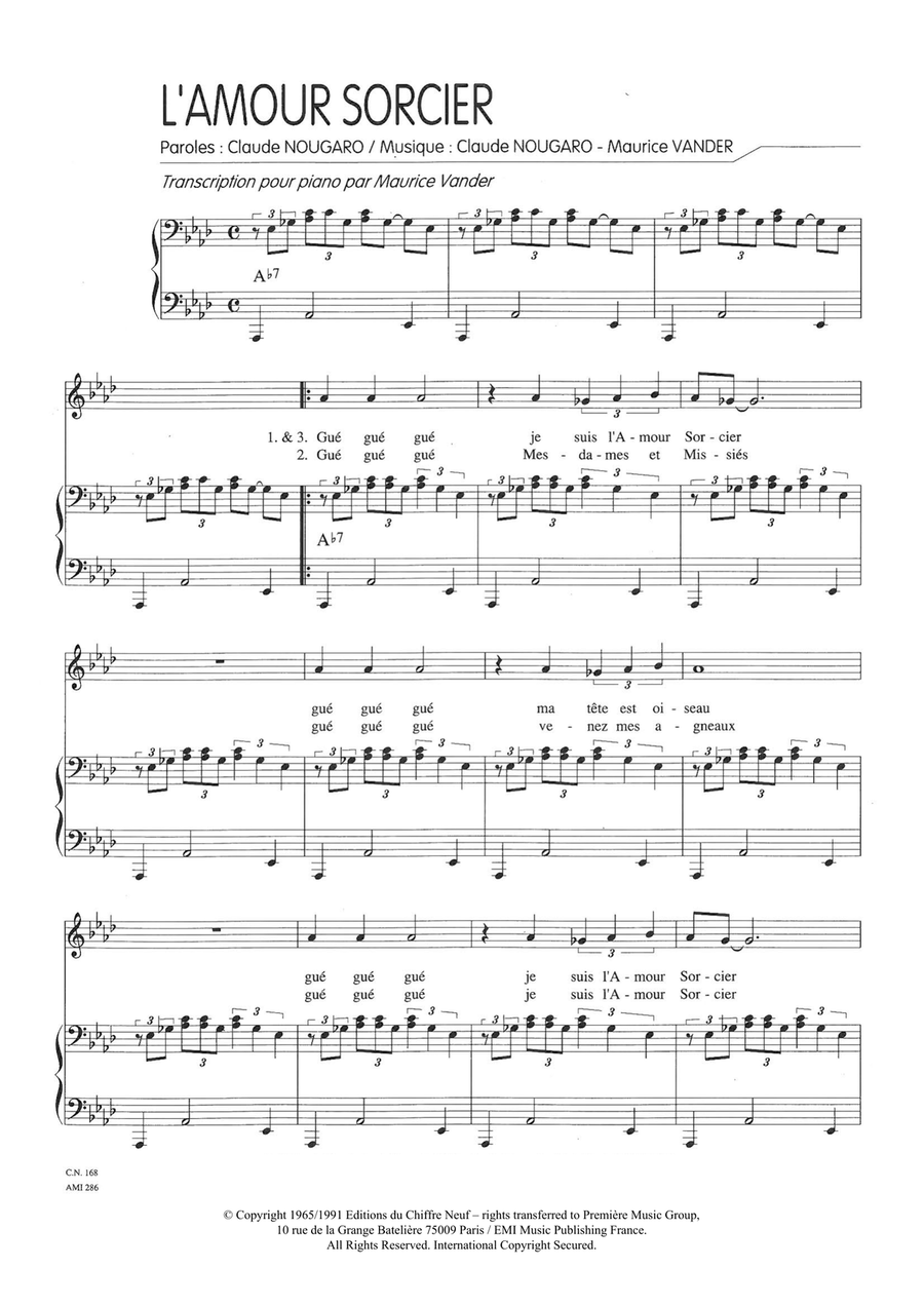 Amour Sorcier Piano, Vocal scores gallery preview page 1
