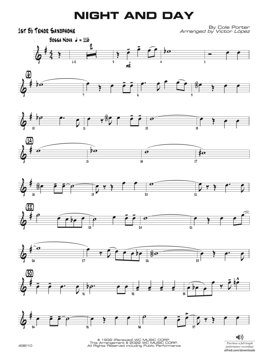 Night and Day: B-flat Tenor Saxophone Jazz Ensemble scores gallery preview page 1
