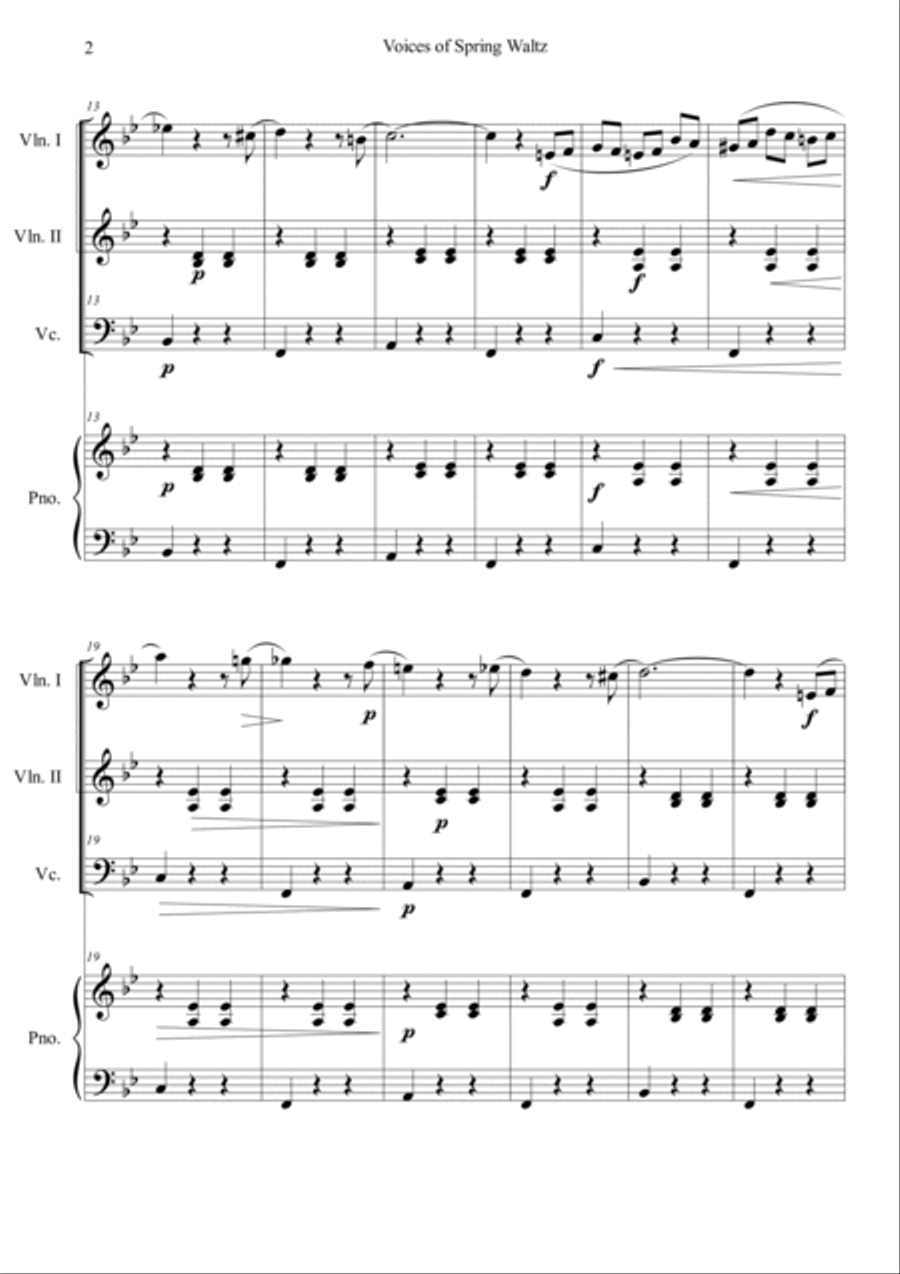 Voice of Spring Waltz Piano Quartet scores gallery preview page 2