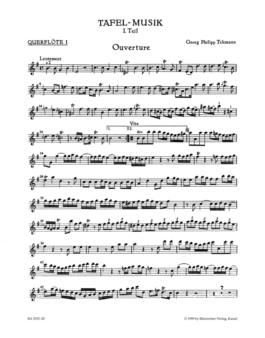 Ouverture and Conclusion for two Flutes, Strings and Basso continuo e minor Flute scores gallery preview page 1