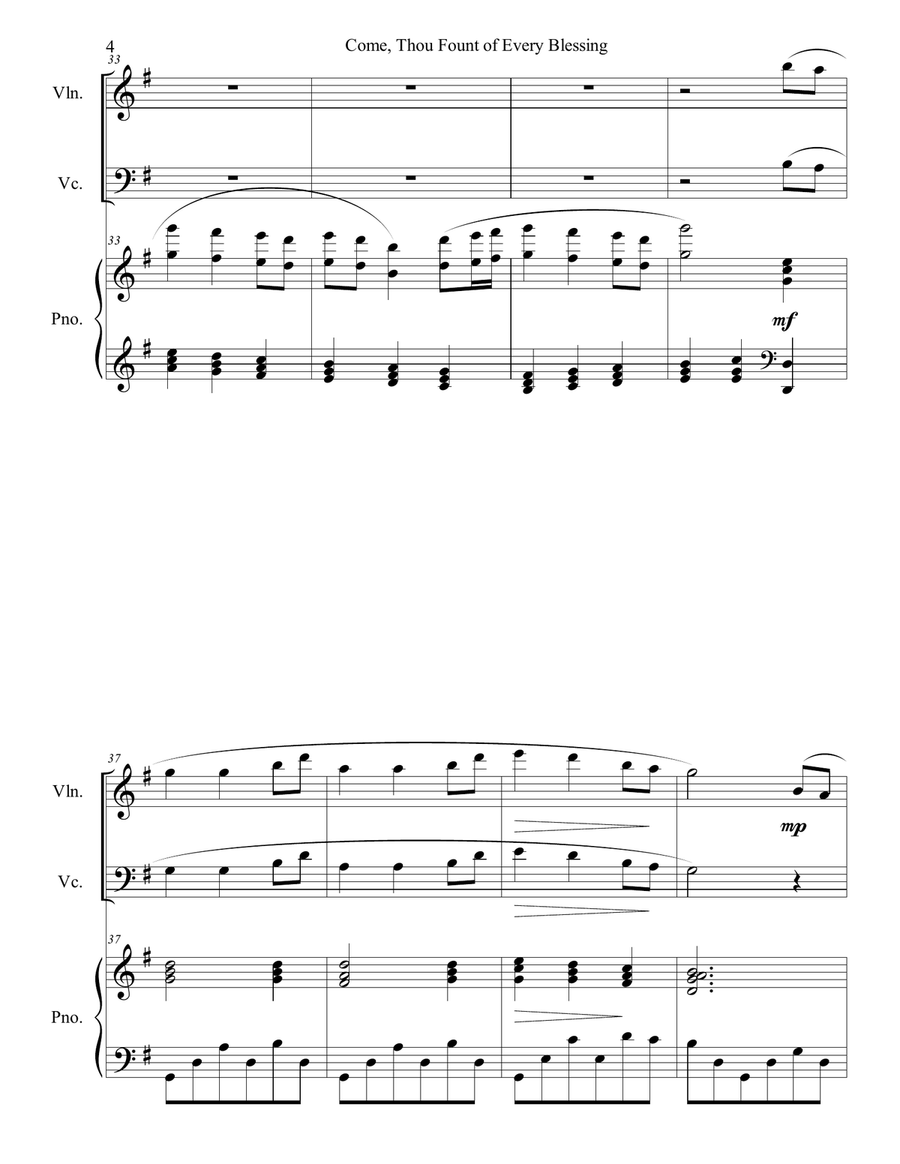 Come,Thou Fount of Every Blessing (for piano, violin, cello) Piano Trio scores gallery preview page 4