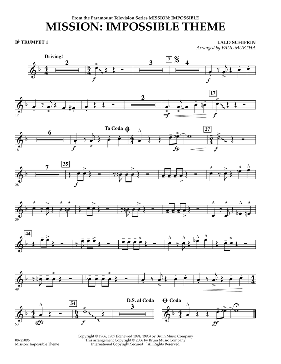 Mission: Impossible Theme - Bb Trumpet 1 Concert Band scores gallery preview page 1